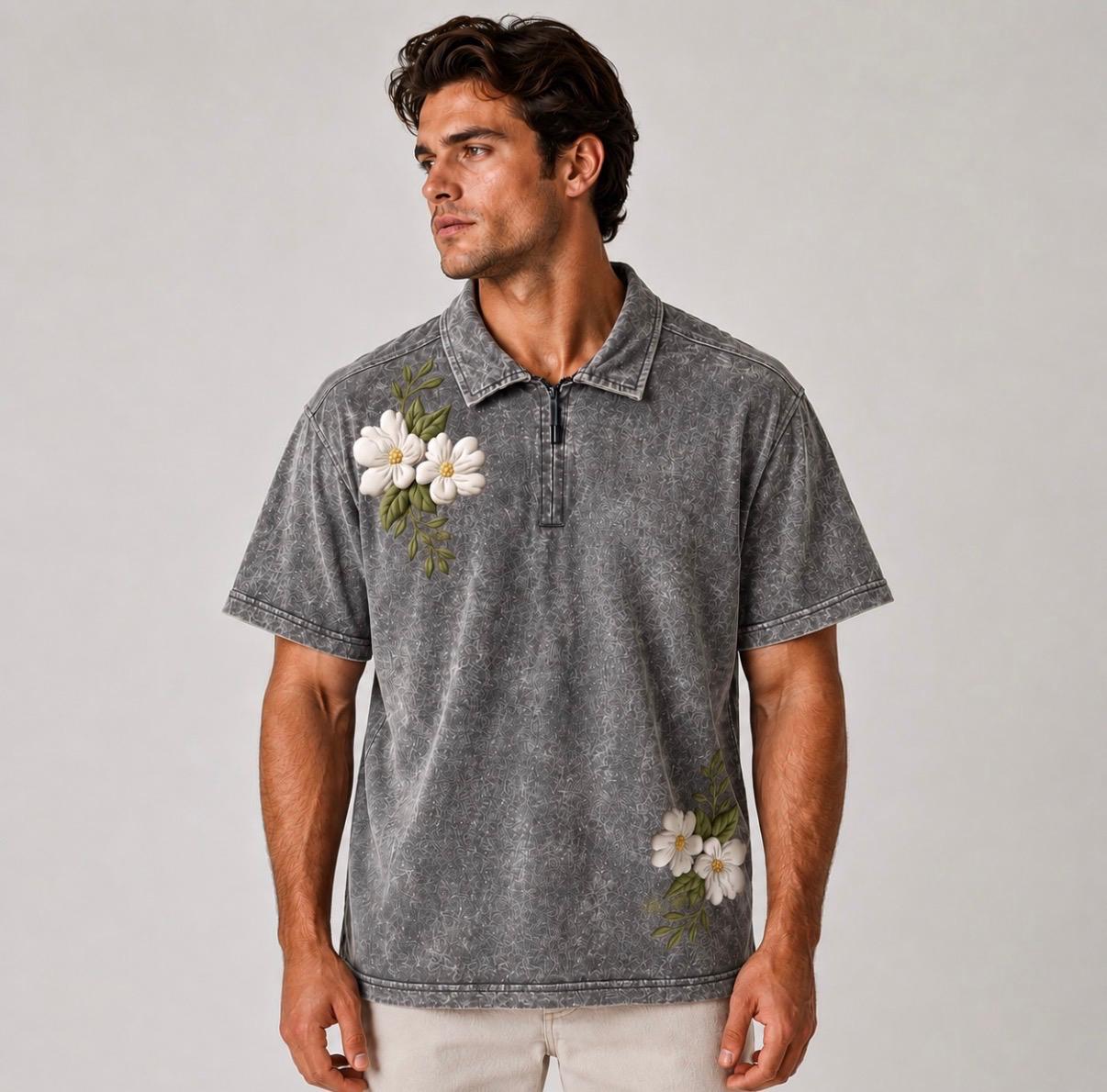 Floral Printed Polo Drop Shoulder