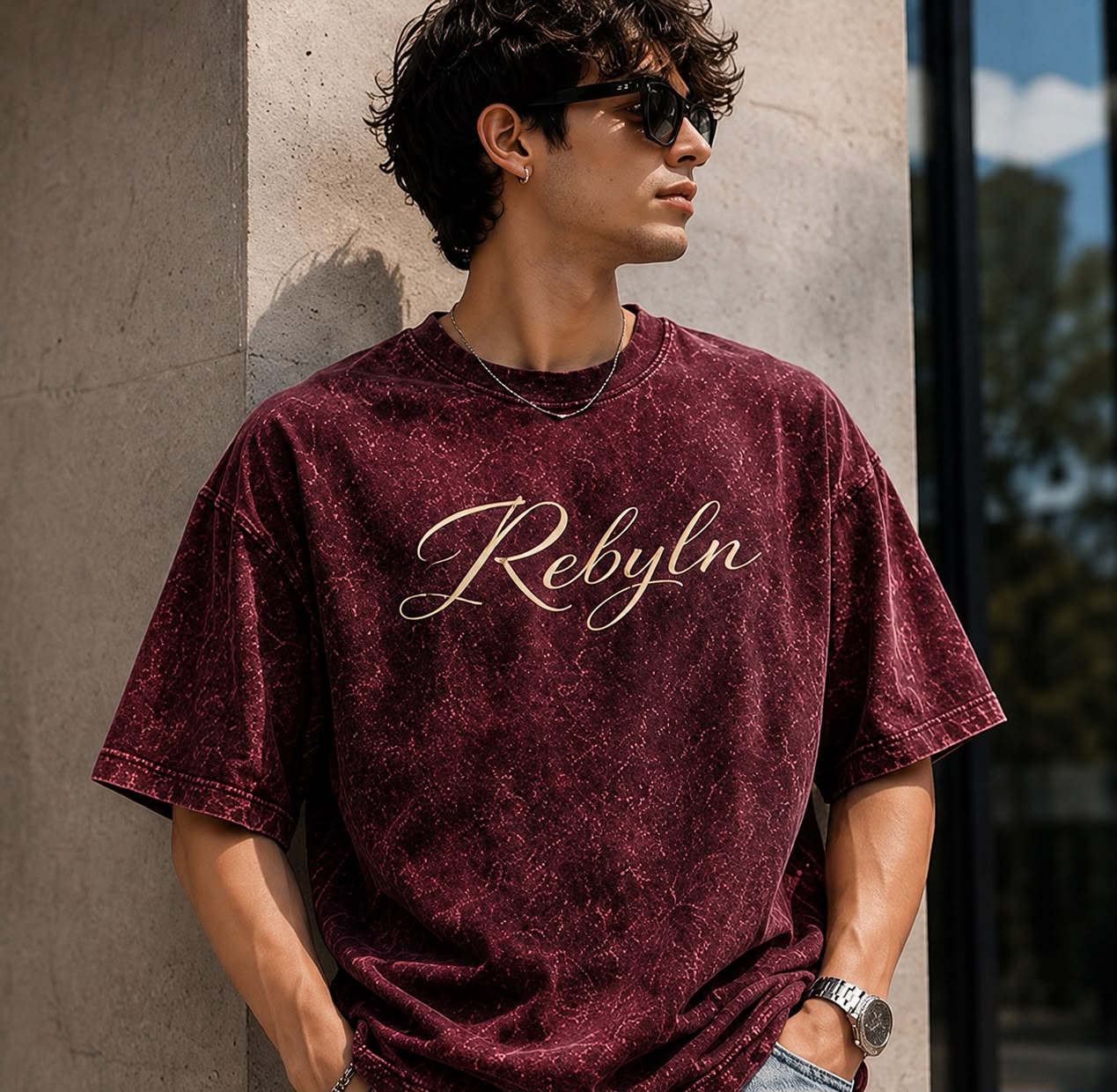Bloom Printed Acid Wash - Maroon