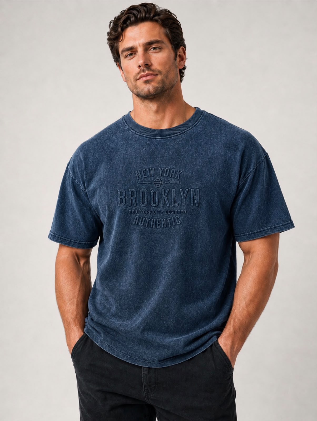 Brooklyn Embossed Acid wash Oversized - Navy