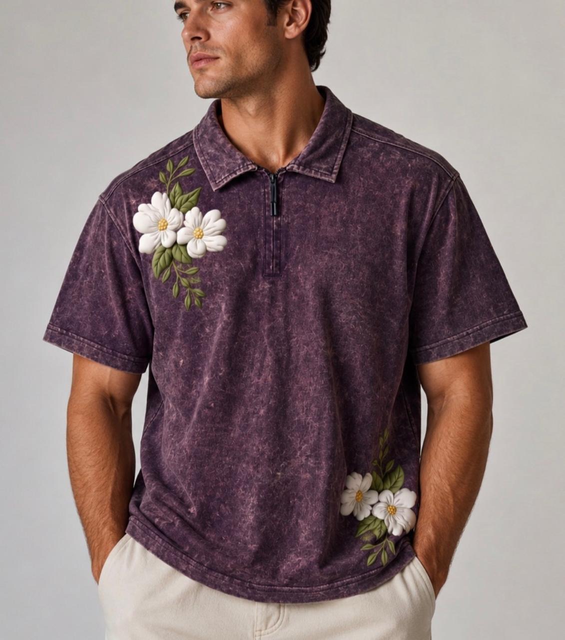 Floral Printed Polo Drop Shoulder